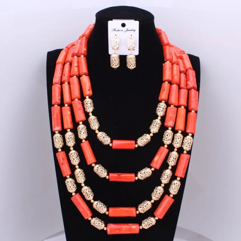 Newest 4 Layers Original Coral Beads Dubai Jewelry Sets Luxury Dubai