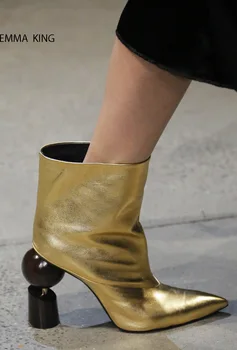 

2018 New Pointy Toe Strange Style High Heels Slip on Ankle Boots for Women Nice Botines Mujer sexy Ladies Stage Party Shoes