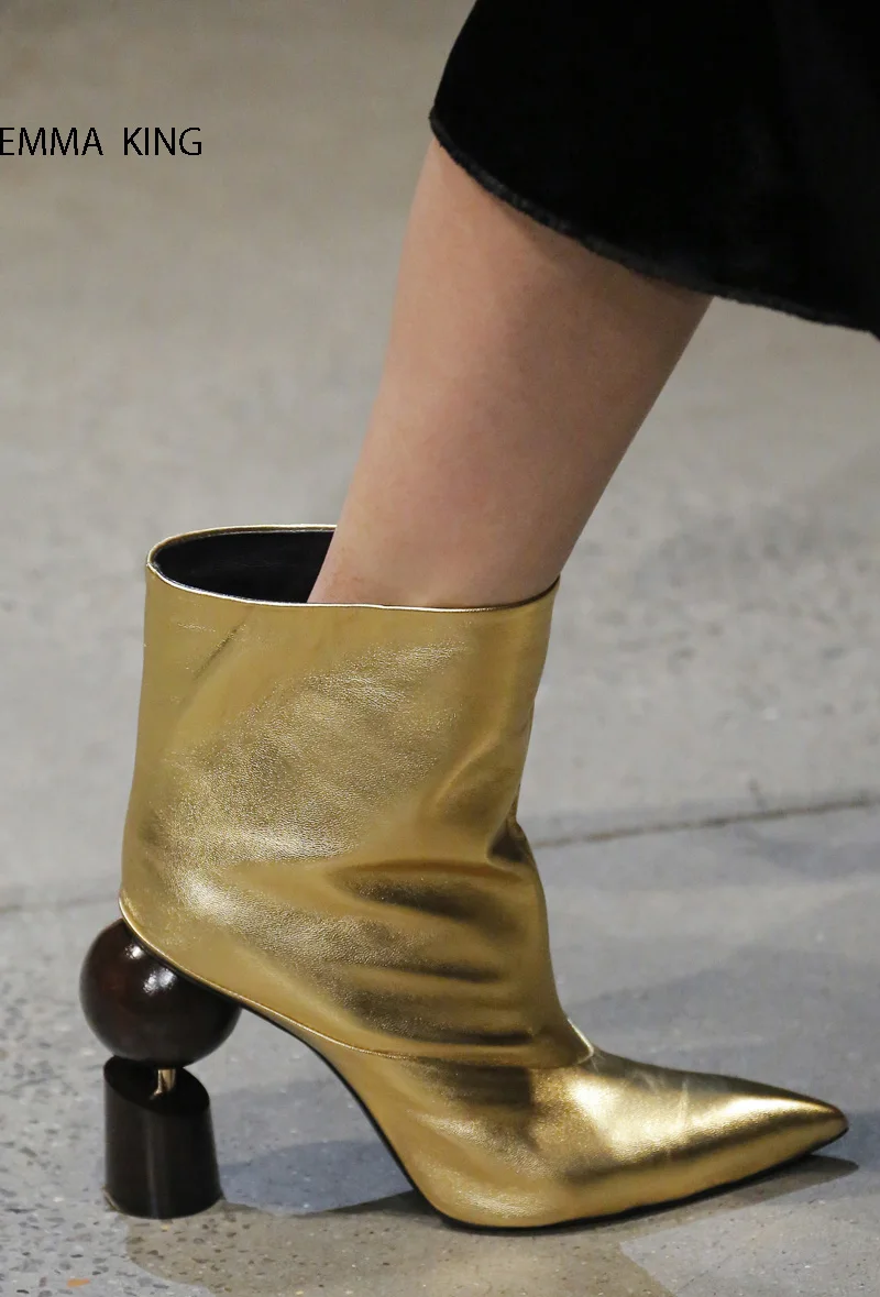 

2019 New Pointy Toe Strange Style High Heels Slip on Ankle Boots for Women Nice Botines Mujer sexy Ladies Stage Party Shoes