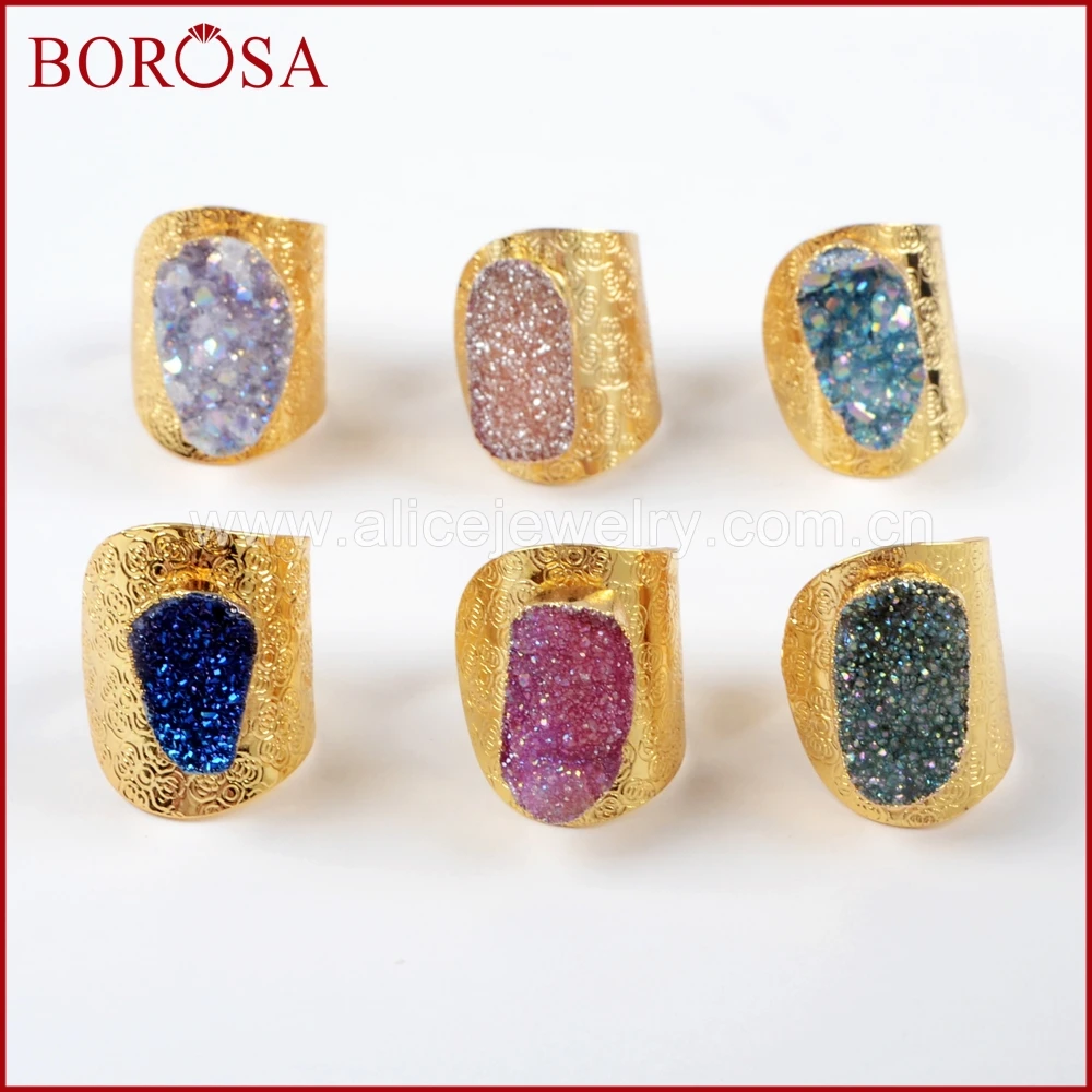 BOROSA Распродажа 5/10 шт. Золотая радужная Титан AB Druzy Регулируемые кольца