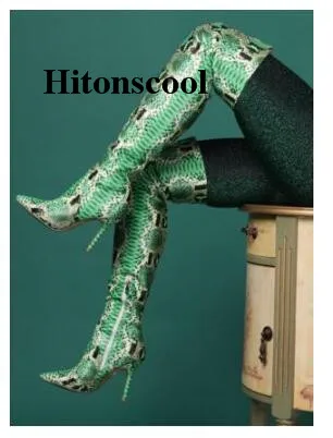 

New Snake Pattern Thigh High Heels Over The Knee Boots Women Fashion Pointy Toe Sexy Catwalk Nightclub Shoes Long Boots