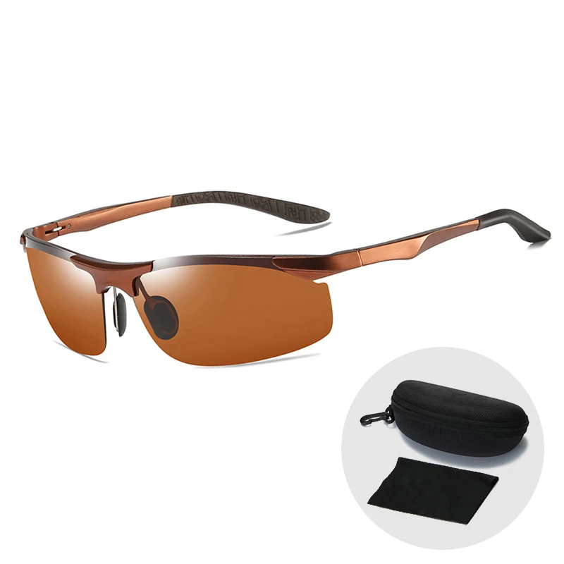 

High Quality Vintage Men Sports Sunglasses Polarized UV400 Rectangle Goggles Outdoor Fishing Driving Sun Glasses with Zip Case