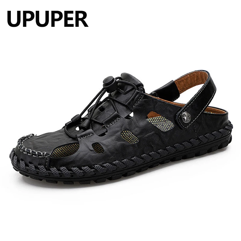 

UPUPER Men Sandals 2019 Summer Slip-on Leather Sandals Men Outdoor gladiator sandals for men Slippers Big Size 38-48
