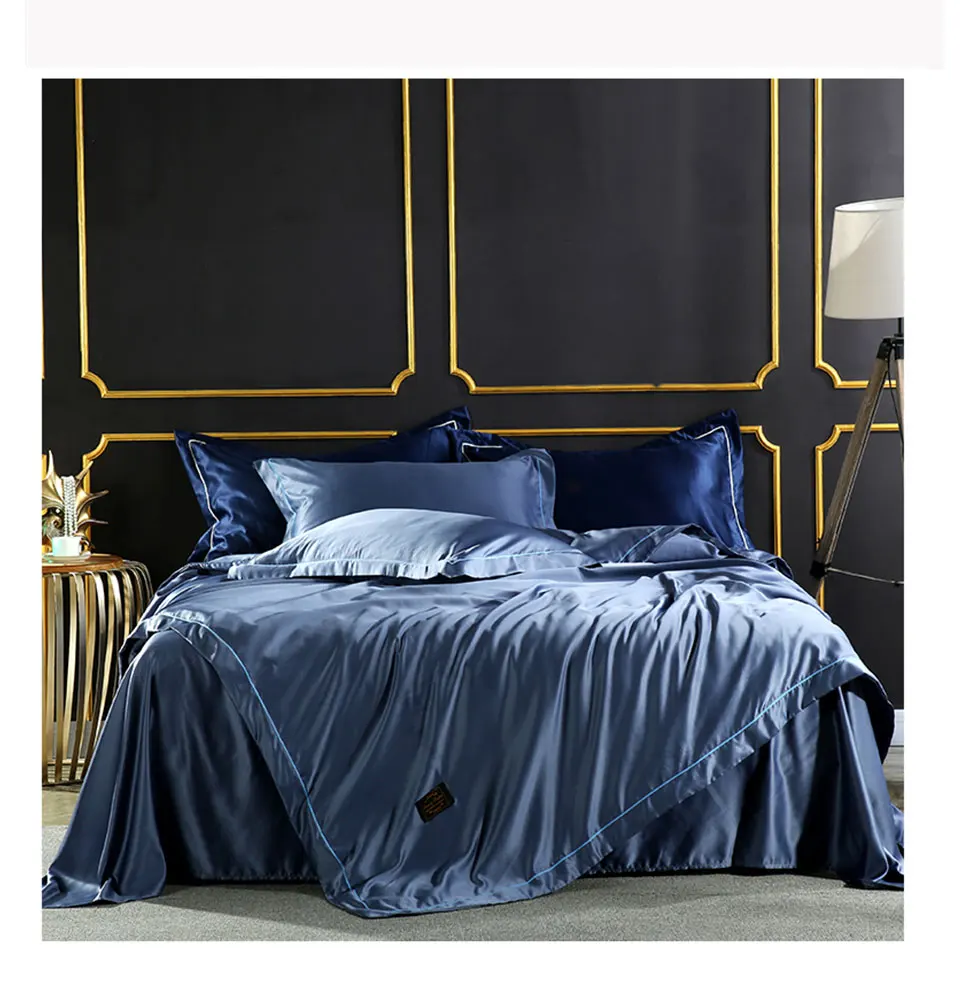 Slavdream роскошный комплект постельного белья, одеяло, Шелковый пододеяльник, атласное покрывало, шелковистое постельное белье, двойная простыня, синяя, королева, король, постельное белье