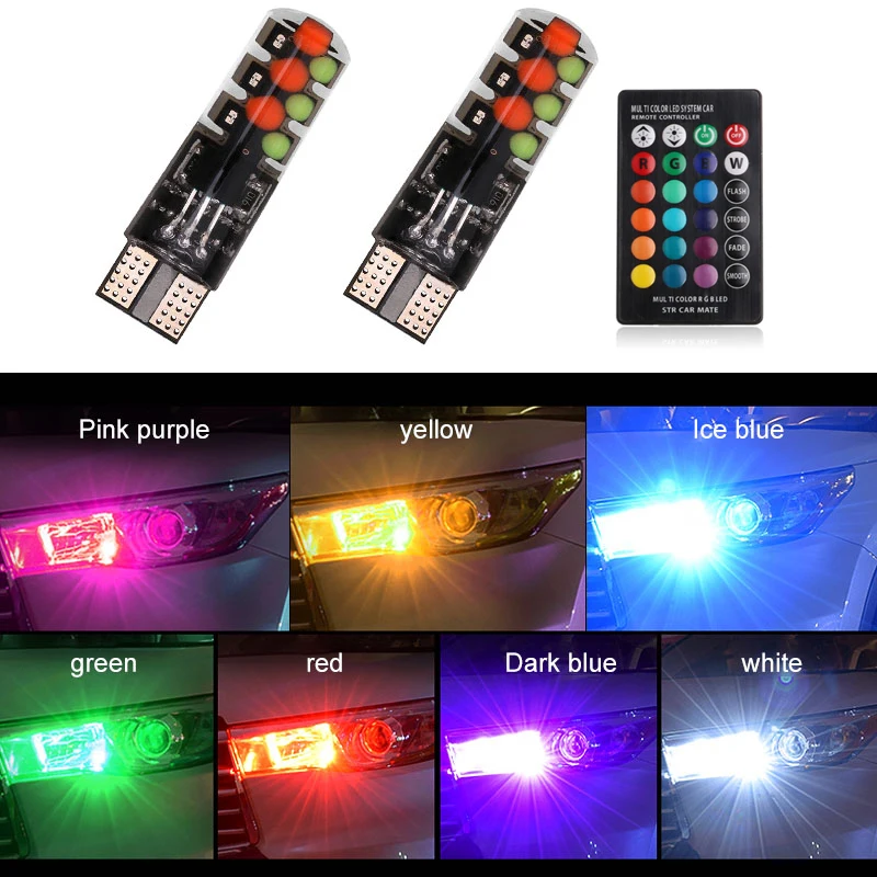 Автомобильный светодиодный светильник T10 W5W 12 В RGB атмосферный украшение на
