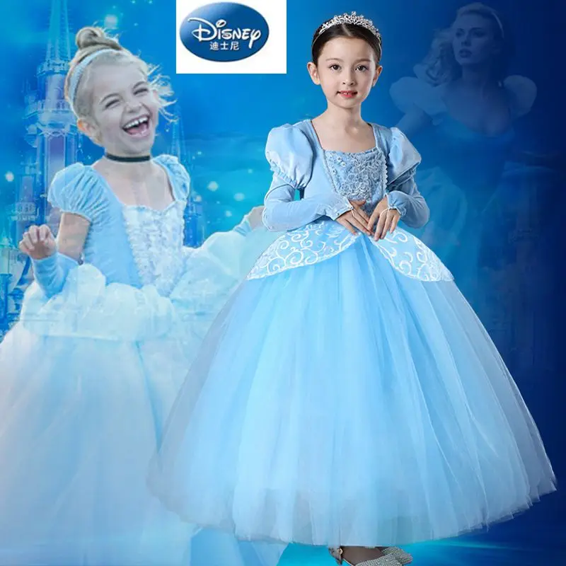 

Disney Cinderella Dress 2019 New Girls Nets Halloween Birthday Performance Skirt Gloves Crown