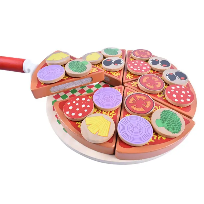 Деревянные ролевые игры еда Пицца Набор и липкие вкладки начинки моделирование посуда для детей ролевые игры игрушки