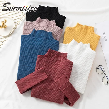 

Surmiitro Winter Korean Sweater Female 2019 Autumn Casual Knitted Turtleneck For Women Black White Tricot Jumper And Pullover