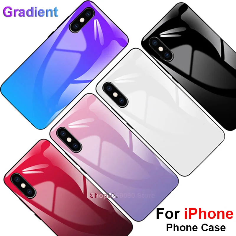 

Case On For iPhone Gradient Ipone Ihone I Phone 5 5s 6 6s 7 8 Plus X XR XS Max Glass Back Cover Funda Caver Casing Skin Cases