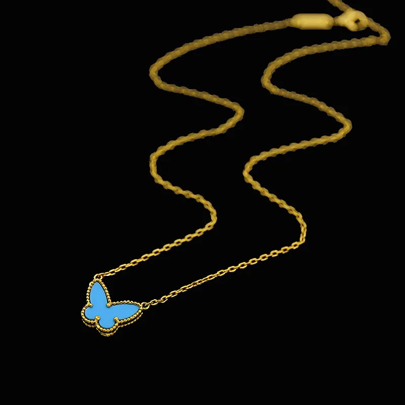 Новые высококачественные модное золотое ожерелье с подвеской в виде бабочек для женщин - Окраска металла: Blue Turquoise
