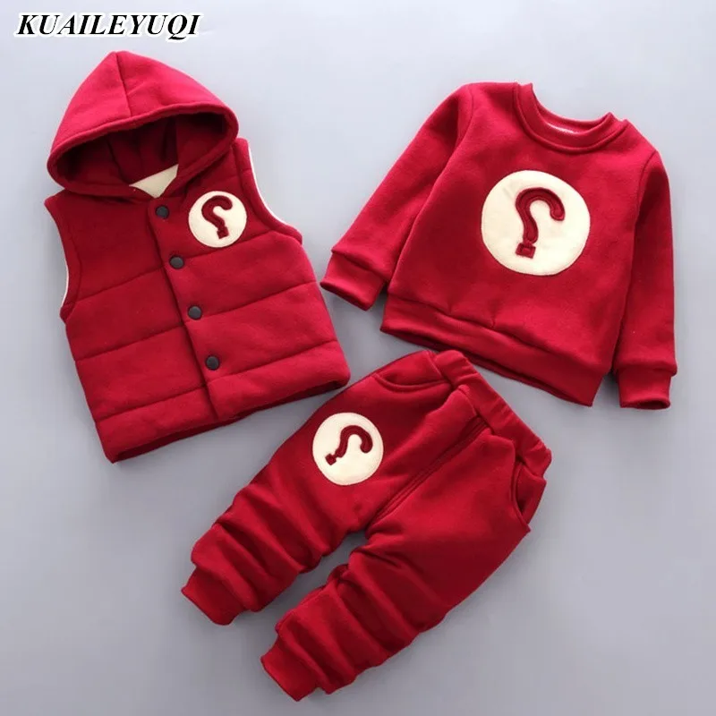 

2019 Children Clothing Set Baby Girl boys kids Clothes Suit For Toddler autumn winter Warm Hooded 3PCS Vest coat pants 1-4 Year