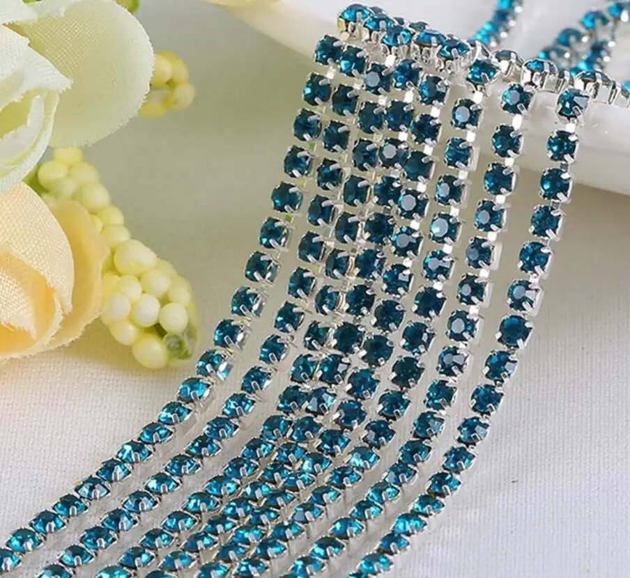

10Yard Peacock Blue Claw Crystal Rhinestones Chain Gradient DIY Dense Gold Base Rhineston Chain For Garment&Bag Art Decoration