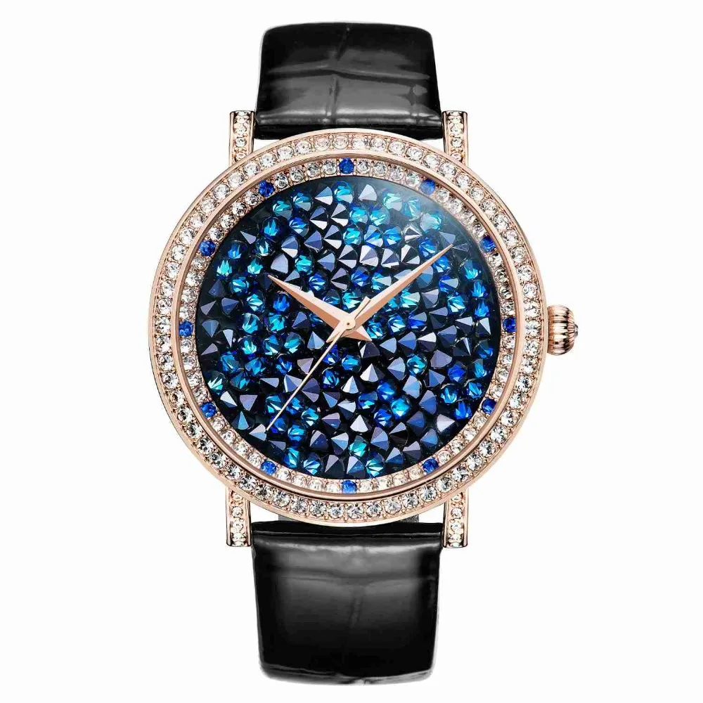 MATISSE Fashion Lady Full Crystal Dial Leather Strap Buiness Quartz Watch Wristwatch Gold