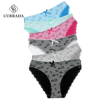 

CURRADA 6pieces/lot underwear women sexy panties cotton briefs stripe female panty lace intimate woman underpant 2019 new