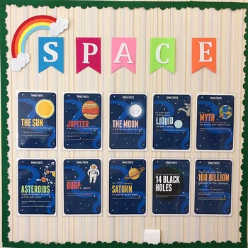 

10Pcs/Set Children's English Kindergarten Space Room Early Educational Wall Decoration Stickers Posters A4 Plastic Cards