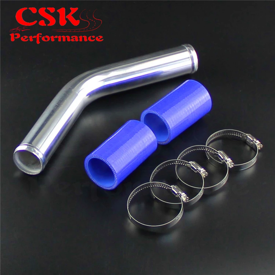 45 Degree 35mm 1.38" Aluminum Turbo Pipe Piping Tube + Silicone hose Clamps Kits