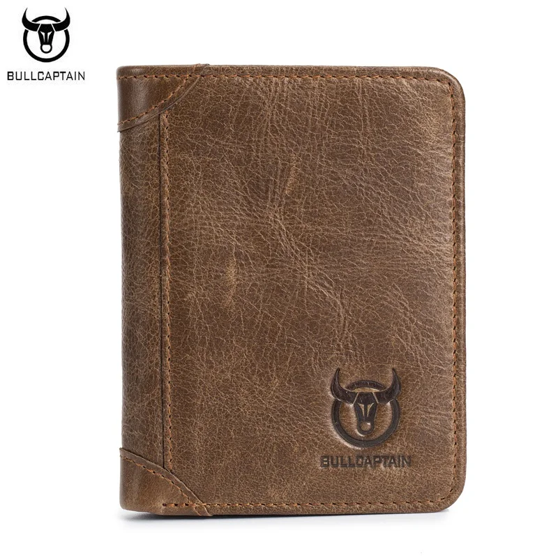 

BULLCAPTAIN Genuine Cowhide Leather Short Men Wallet Vintage Casual Card ID Holder Male Purses Trifold Small Wallets