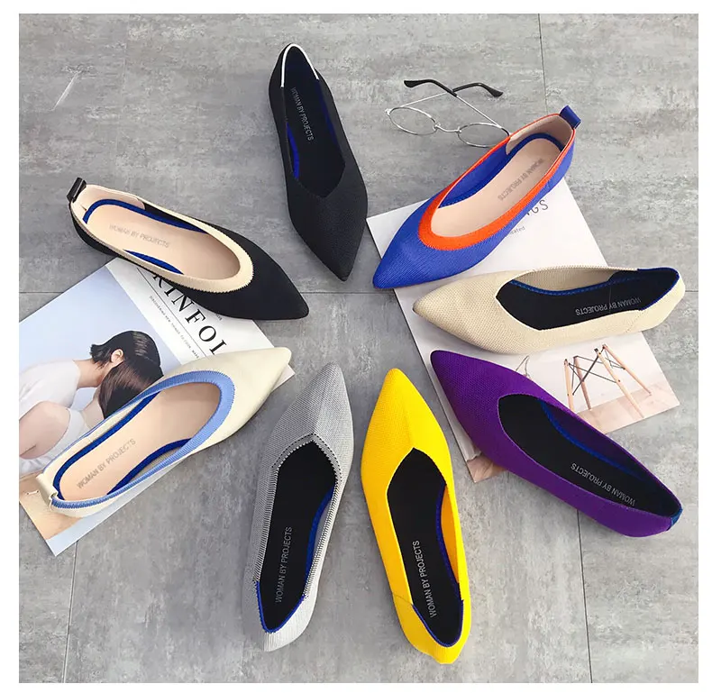 

New Stretch knitted mixed color moccasins breathable cozy work shoes brief slip-on fashion ladies flats light driving loafers