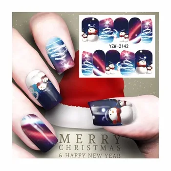 WUF 1 Sheet Christmas Nail Sticker Water Adhesive Foil Nail Art Decorations Tool Water Decals 3d Design Nail Sticker Makeup 2142