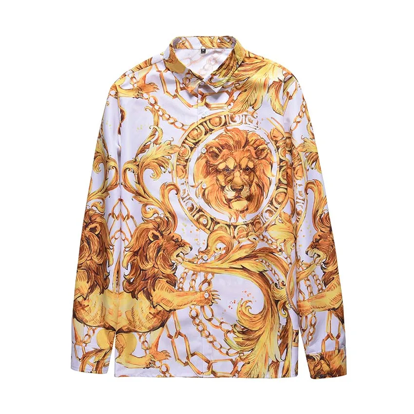 

Men Dress Shirt Long Sleeve Slim Fit Shirts Designer High Quality Tiger Print Male Female Clothing Party Club Streetwear Tops
