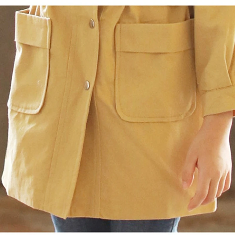 Новая Осенняя хлопковая куртка для девочек; однотонное модное пальто для девочек; простая куртка с капюшоном для девочек; коллекция года; длинное однотонное пальто