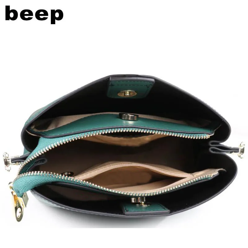 

BEEP high quality fashion luxury brand on the new 2019 spring simple wild leather handbag wide shoulder strap shoulder slung buc