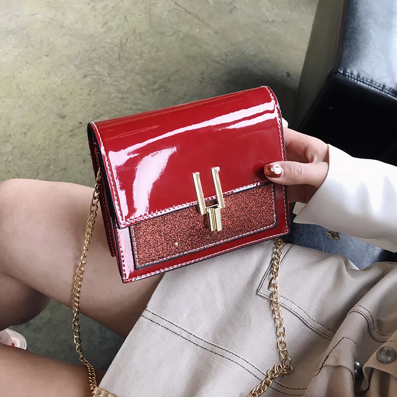 

2008 new Korean fashion lacquer bright face small square trend ladies bag single shoulder slanting chain ladies bag