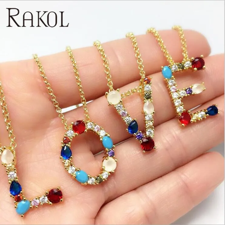 RAKOL 2019 Новая мода цвет циркон 26 букв Алфавит фамилия ожерелье Женская пара