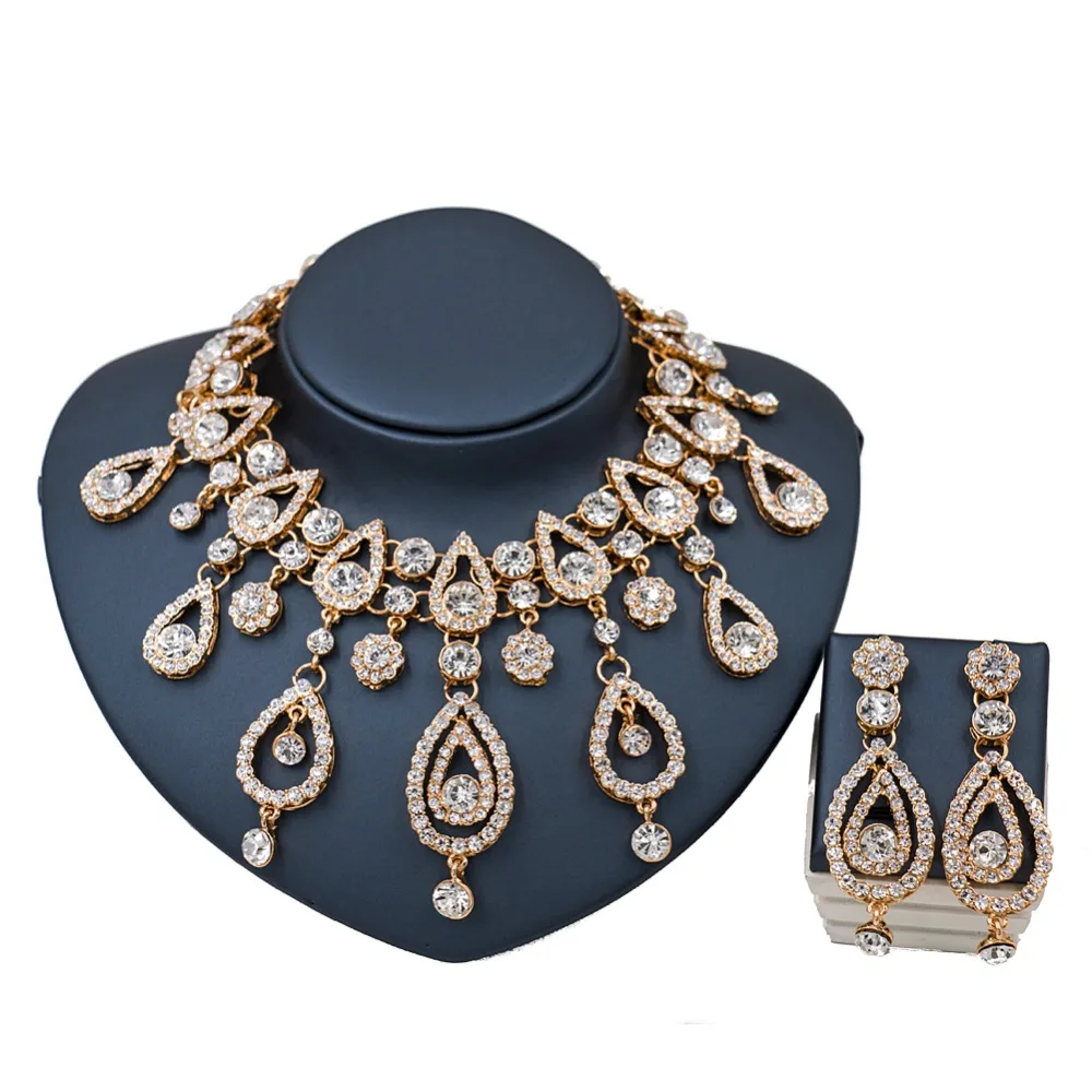 

Lan palace fashion gold color jewelry rhinestone Austrian crystal necklace and earrings for wedding six colors free shipping
