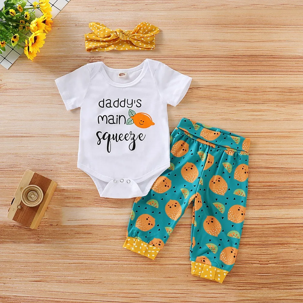 

3Pcs Newborn Baby Girls Clothes Set Short Sleeve Letter little Girl T-shirt+Pants+Headband Infant Clothing Suit