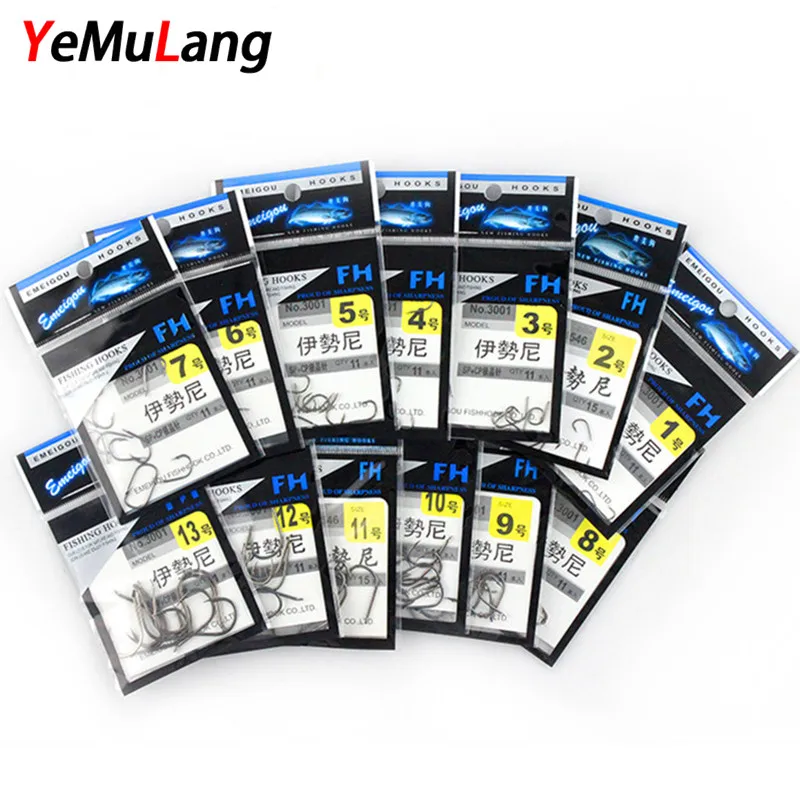 

YeMuLang 2018 High Quality 11pcs/lot 1#-13# Black Barbed Hooks Fishing Hook Fishhooks Durable Head Fishing Hooks L30