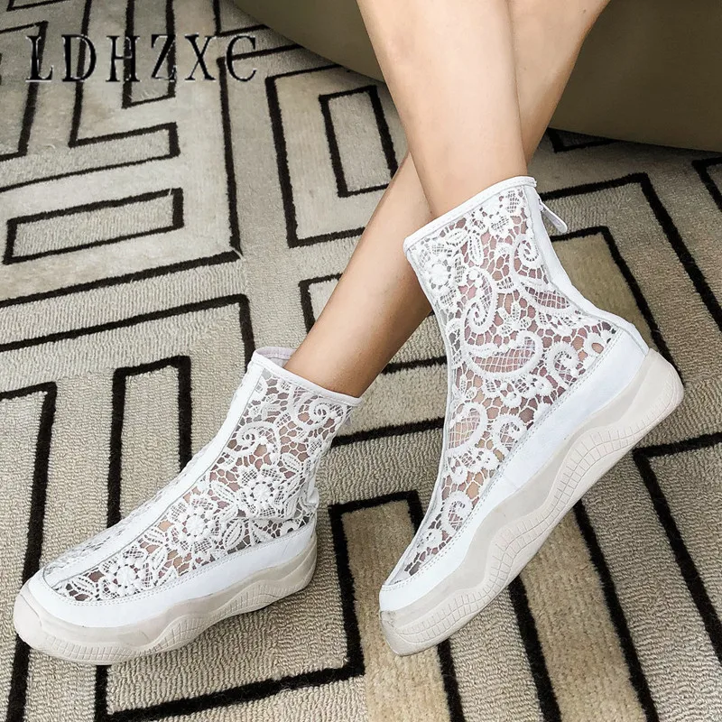 

LDHZXC High Quality Women 2019 Summer Zipper Pu Leather Ankle Boots Zapatos Femme Square High Heel Women Shoes Hollow Out Boots
