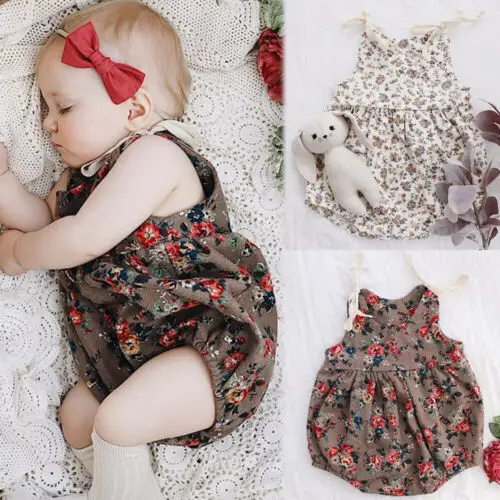

Baby Girl Clothes Sleeveless Floral Summer Romper Sling Bowknot Boho Jumpsuit Outfit Sunsuit 0-2Y