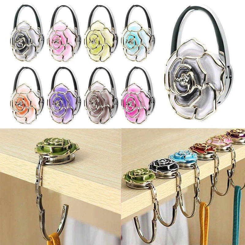 

Flower Shaped Hanger Hook Hanging Holder Portable Tote Bag Rose Office Floding Handbag Purse Table Umbrella Hangers