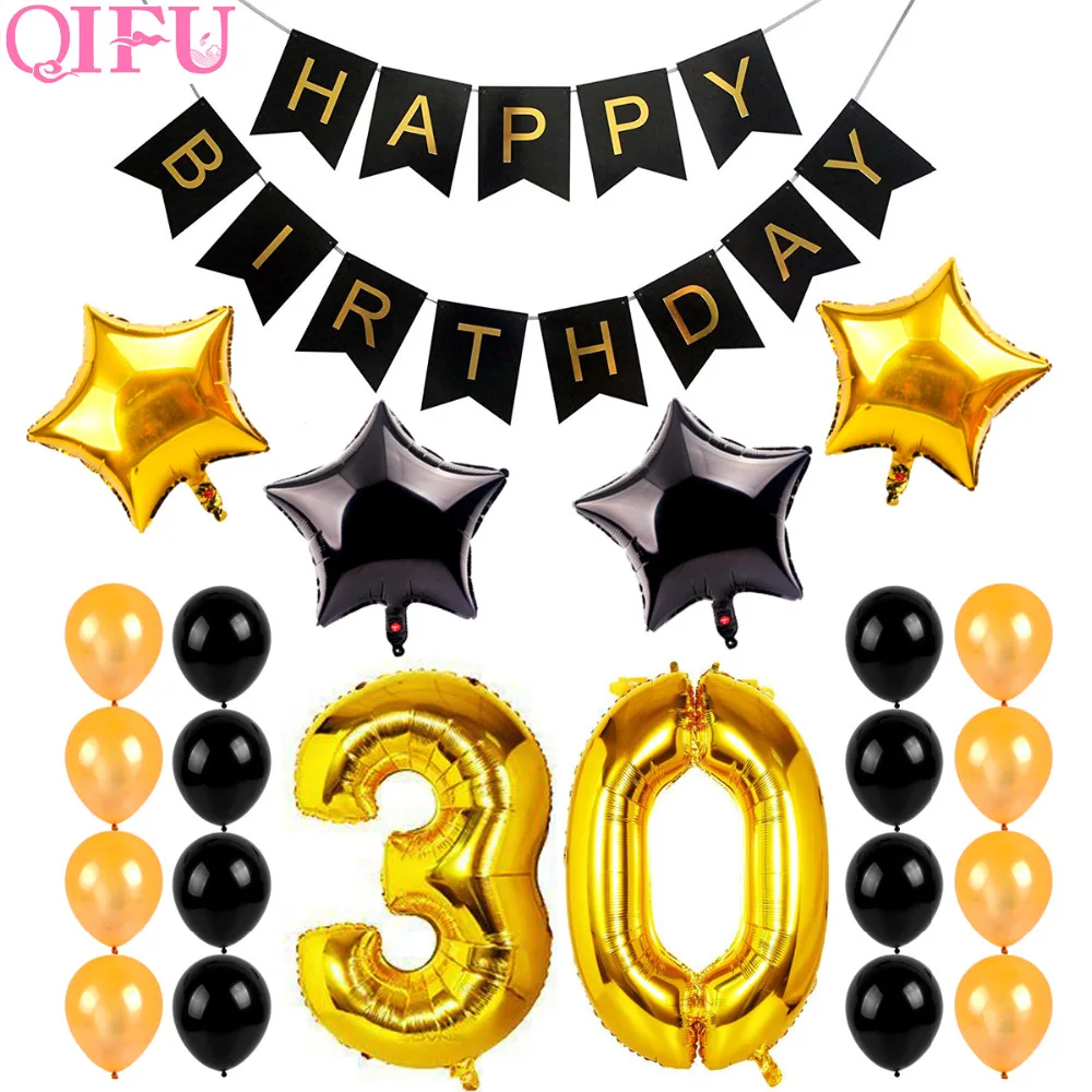 us 1 81 7 off qifu happy birthday banner white pink black banner aluminium foil star balloon customized happy birthday party decoration in party diy custom happy birthday banners