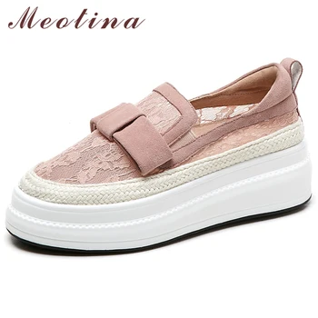 

Meotina Women Shoes Spring Flats Sweet Bow Flat Platform Shoes Casual Mesh Round Toe Shoes Female 2019 Footwear Pink Size 34-40