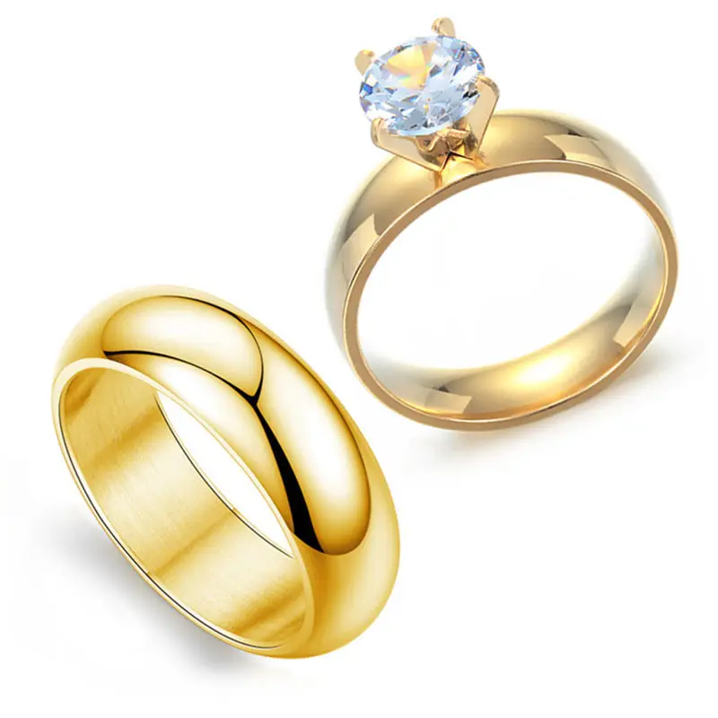 Romantic Wedding Rings For Lover Gold-Color Stainless Steel Couple Rings For Engagement Party Jewelry Wedding Bands