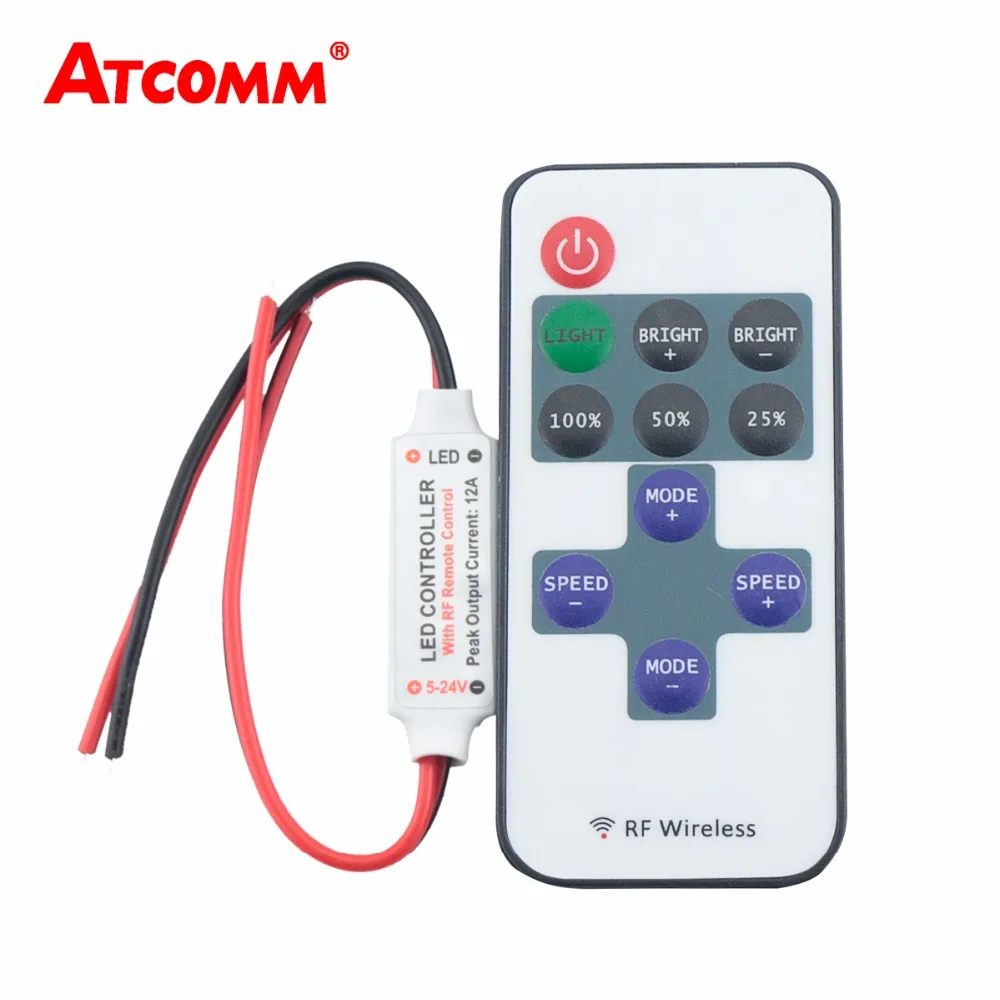 TABEN 11-Key RF Mini Wireless Remote Controller with DC Connector for Single Color 3528 5050 LED Strip Lights