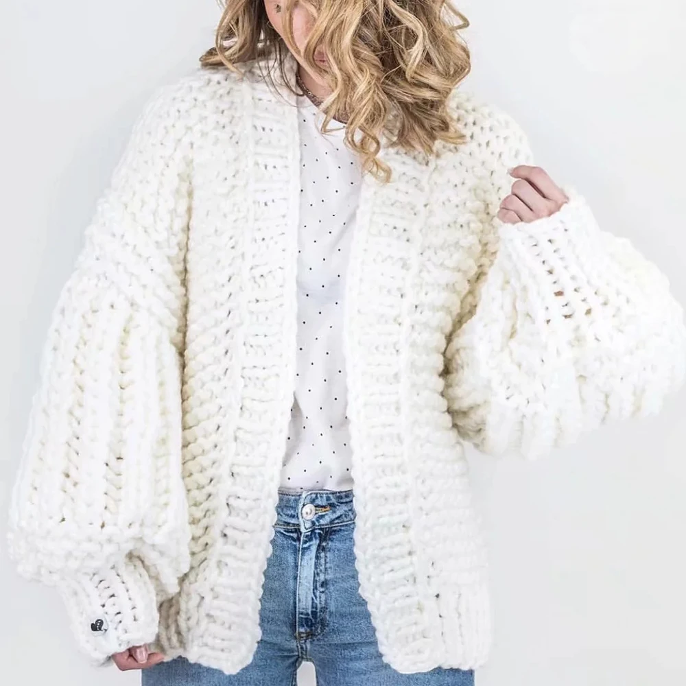 2018 кашемировый свитер женский зимний Кардиган вязаный вручную с длинным рукавом
