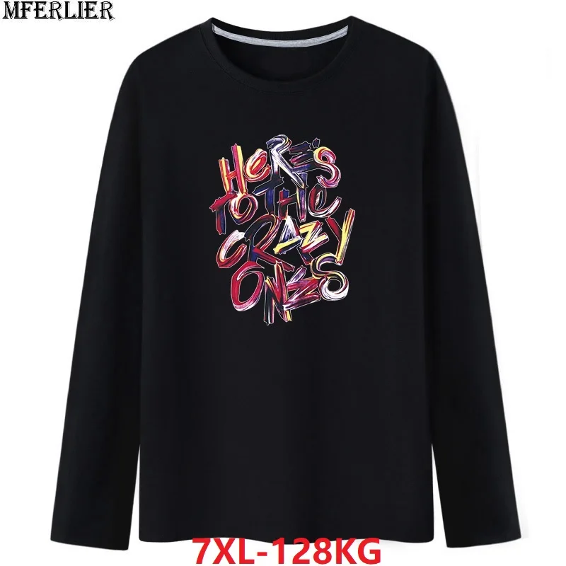 

men t-shirts long sleeve Hipster letter Creativity large size big tShirt loose autumn tees 5XL 6XL 7XL black navy blue tops 2018