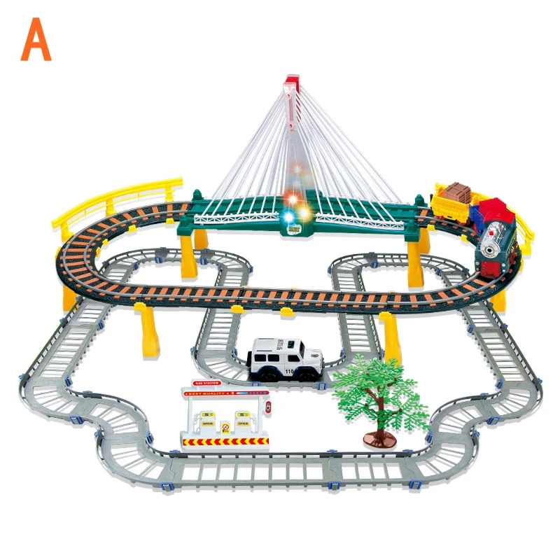 

Kids DIY Multi-layer Spiral Track Roller Coaster Railway With LED light Transportation Building Slot Electric Train Track Toys
