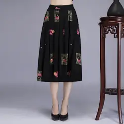 Новые летние женские плюс размер вышивка цветок юбка Китайская традиционная старинные линии юбка модная Дамская Повседневная юбка XXL 3XL