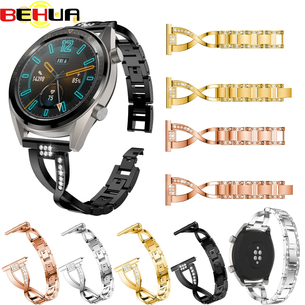 

Браслет из нержавеющей стали со стразами для часов huawei Watch GT, ремешок для Samsung Gear S3 Frontier Classic Galaxy 46 мм, умный Браслет