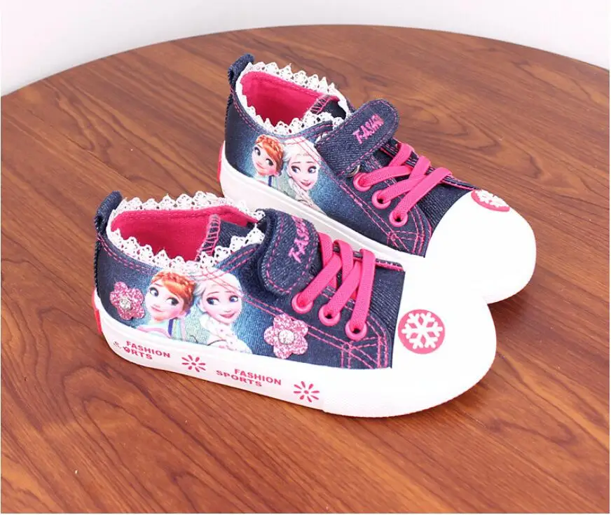 Детская обувь для девочек, модная детская обувь Эльзы и Анны, Снежная королева, Повседневная джинсовая парусиновая детская обувь, кроссовки для девочек