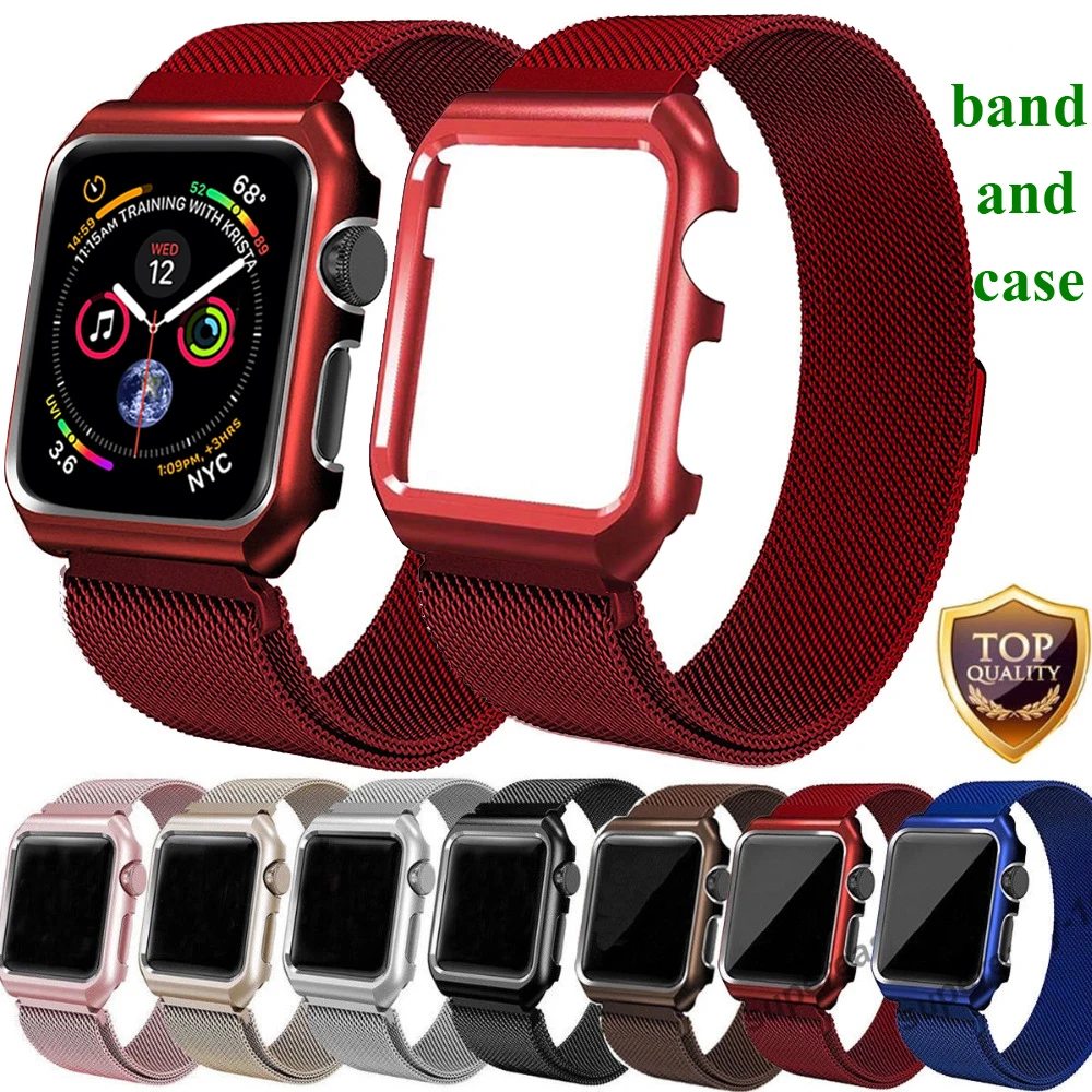 

Milanese Loop Strap+Case For Apple Watch band 42mm 44mm iwatch band 38mm 40mm Link Bracelet Wrist Watchband Accessories