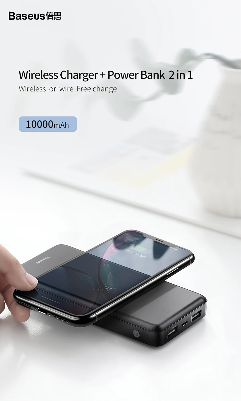 Baseus 10000 мАч беспроводной внешний аккумулятор для iPhone Android зарядное устройство QI Беспроводное зарядное устройство mi cro Usb внешний аккумулятор для iPhone Xiaomi mi 9