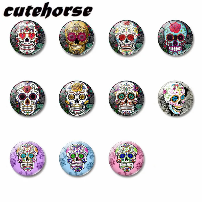 

11 pcs /set Mexican candy skull series crystal glass fridge magnets Creative crystal glass fridge magnets diametere 25 mm