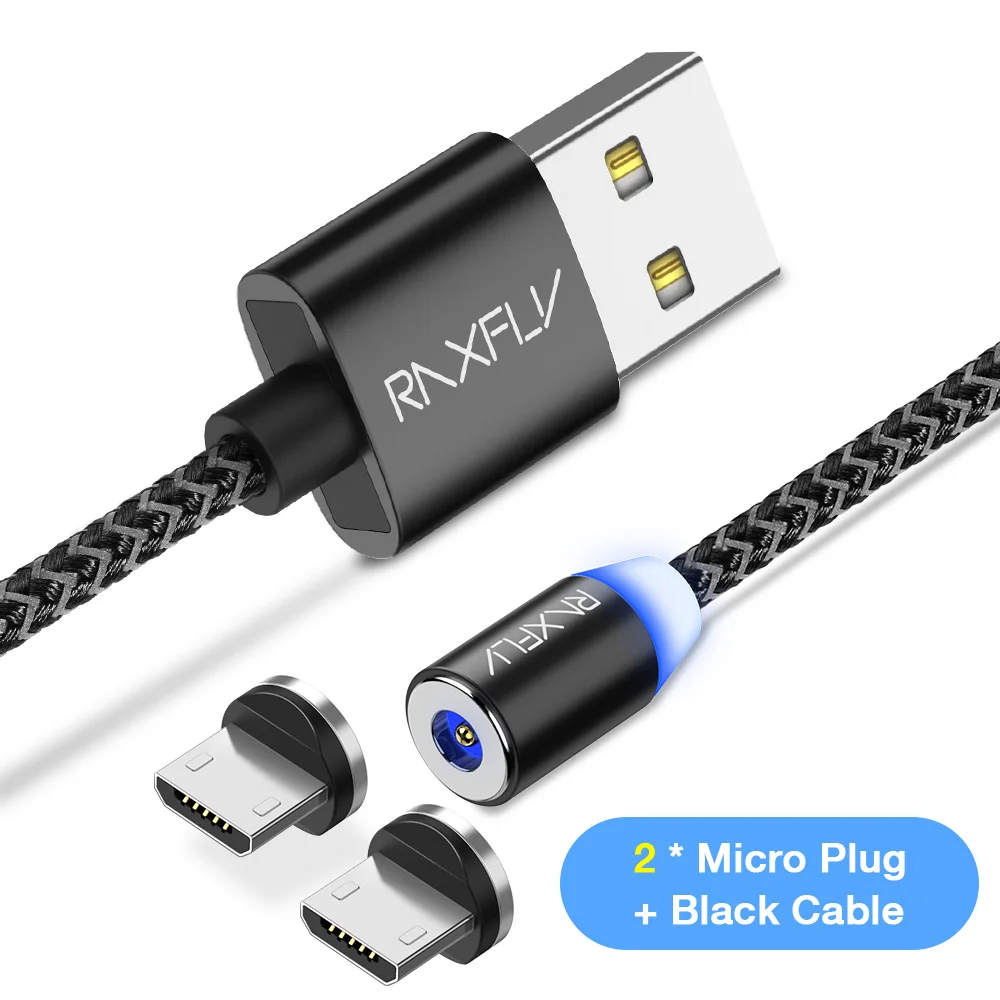 Raxfly Магнитная Зарядное устройство USB кабель для samsung A5 Магнит Micro кабель типа USB-C для iPhone 5 5S зарядки кабель Lightning/USB магнитная зарядка - Цвет: Black 1 Cable 2 Plug