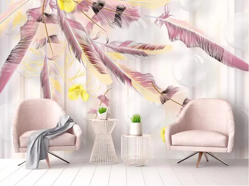 

Beibehang Custom wallpaper photo 3d stereo ball pink feather modern minimalist TV background living room bedroom 3d wallpaper