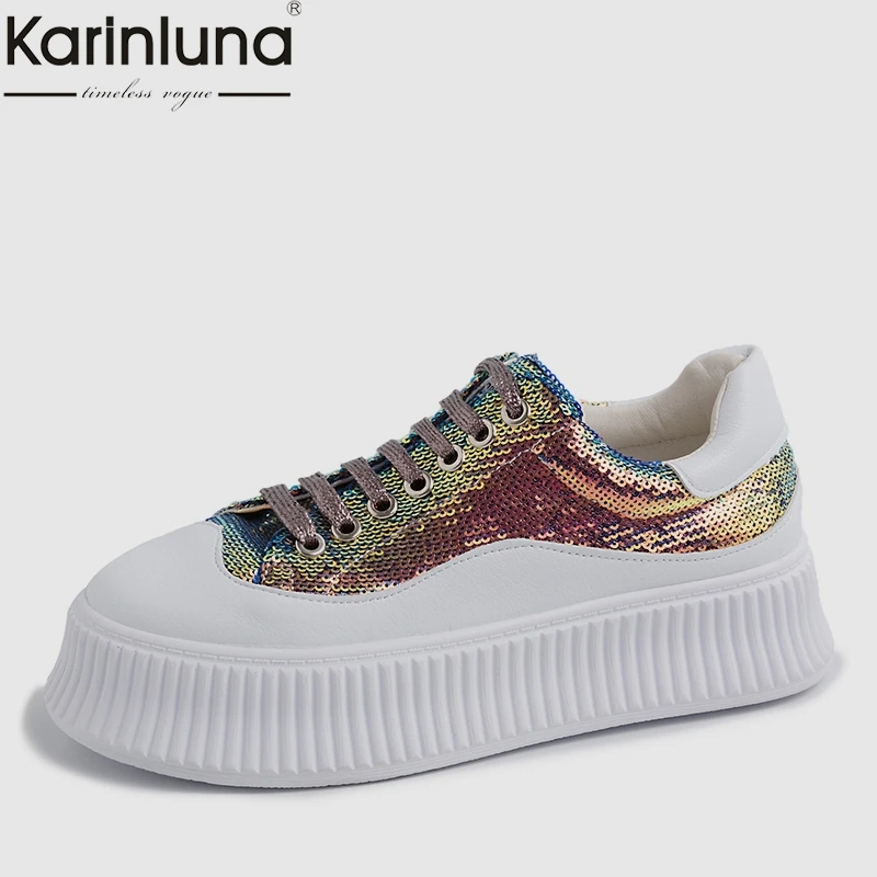 

KarinLuna Women leisure Fashion INS Spring Genuine Leather Flat Platform Shoes Woman big Size 42 Women Sneakers loafers Shoes
